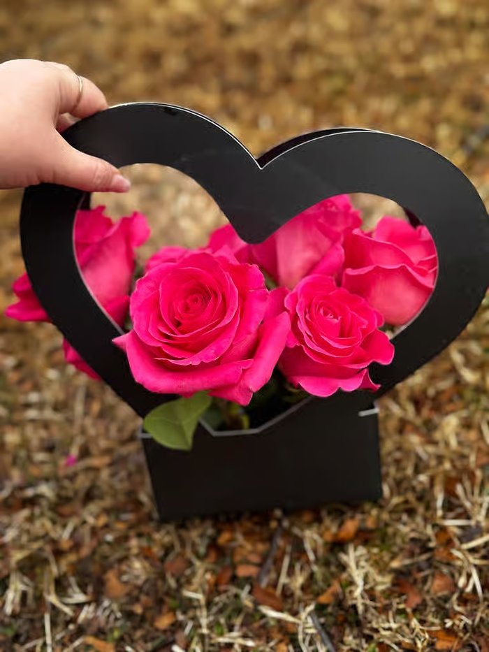 Premium Black Heart Shape Box of Pink Roses