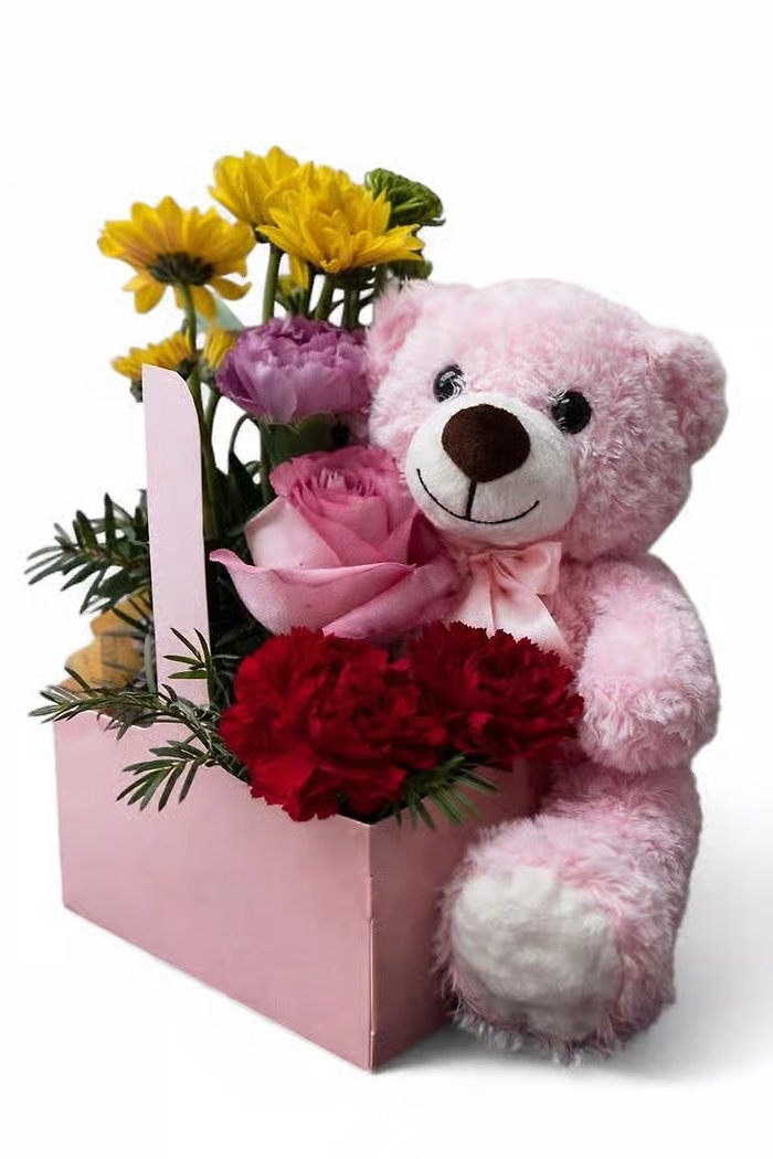 Pink Teddy & Spring Bloom Box & Candle