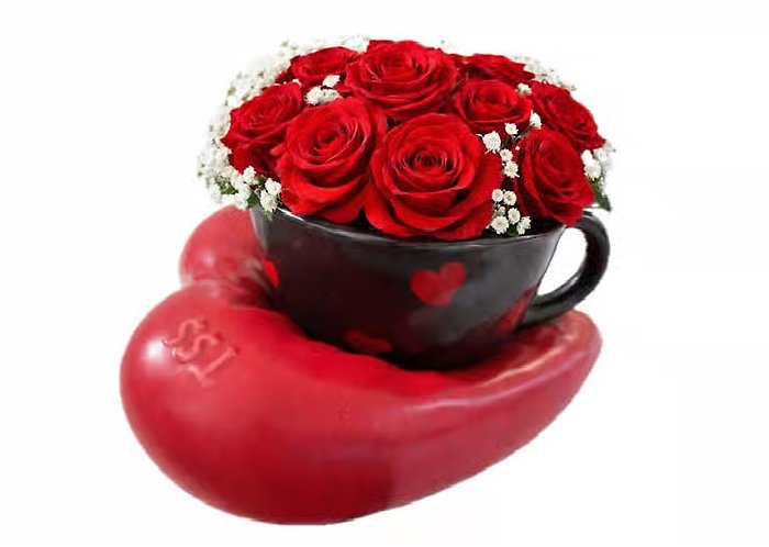 Special -Love Ceramic Mug with Heart-Shaped Plate and Blooms