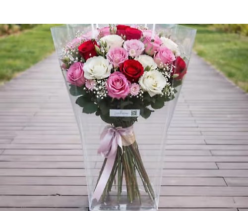 Blush Romance Luxury Bag Bouquet — Red, Pink & White Roses Mix