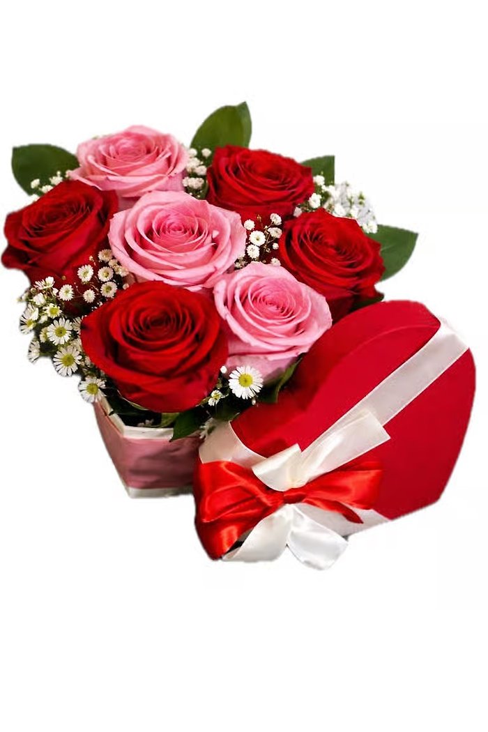 Heart Shape Quality Box of Pink & Red Roses