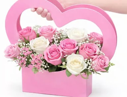 Premium Heart Shape Box of Pink and White Roses