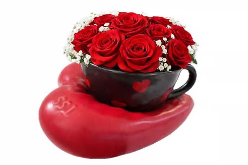Love Ceramic Mug with Heart-Shaped Plate and Roses
