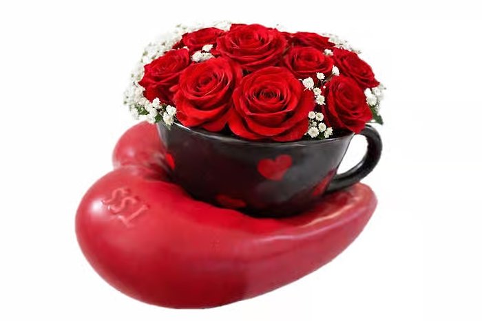 Love Ceramic Mug with Heart-Shaped Plate and Roses