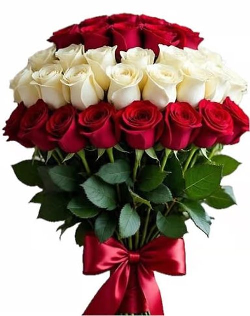 Luxury 50 Red & White Roses