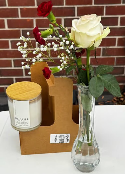 Candle & Flowers in a bag
