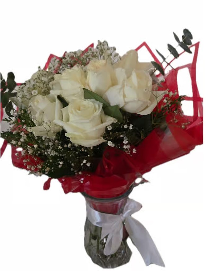 12 White Roses Wrapped in a vase