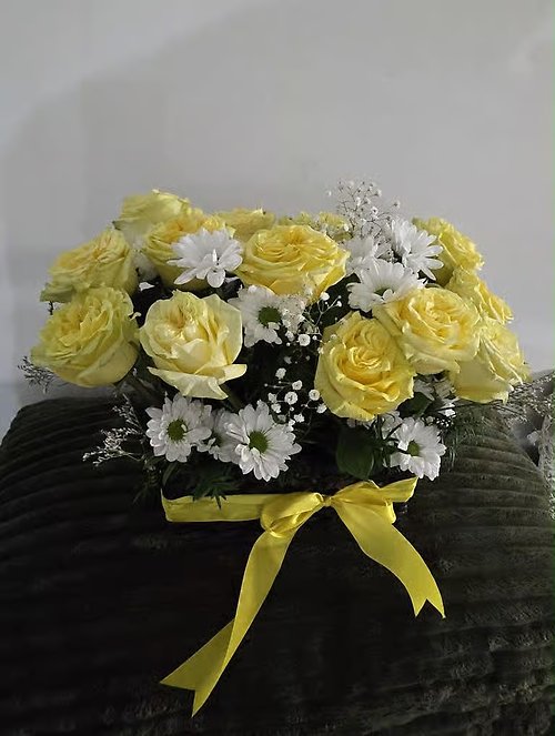Basket of Yellow Roses & Other Flowers